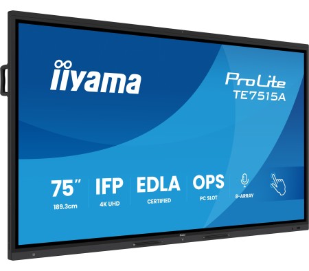 iiyama 75" TE7515A-B1AG 4K UHD interaktivní monitor Google EDLA iiShare, DMS, WiFi, USB-C, HDMI, DP