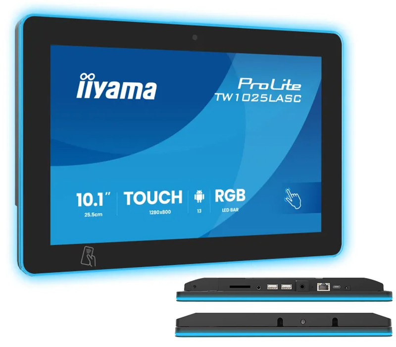 Dotykový monitor iiyama TW1025LASC-B3PNR 10" Android 16, POE, NFC/RFID, LED RGB, iiSignage², kamera, mikrofon, reproduktory