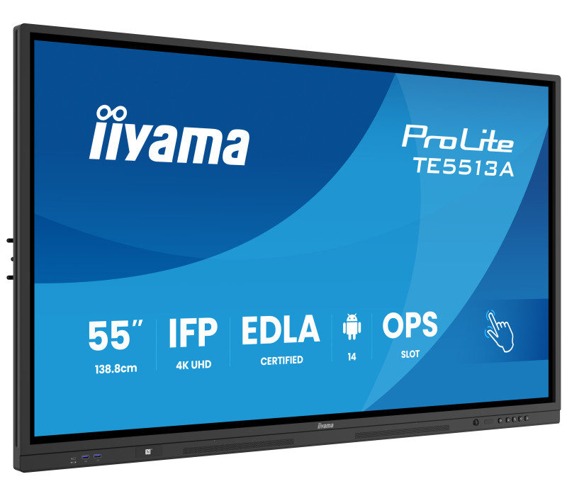 Interaktivní monitor iiyama 55" TE5513A-B3AG 4K IPS LED, Android 14+EDLA, iiShare, DMS, WiFi 6E, USB-C, NFC, PureTouch-IR+