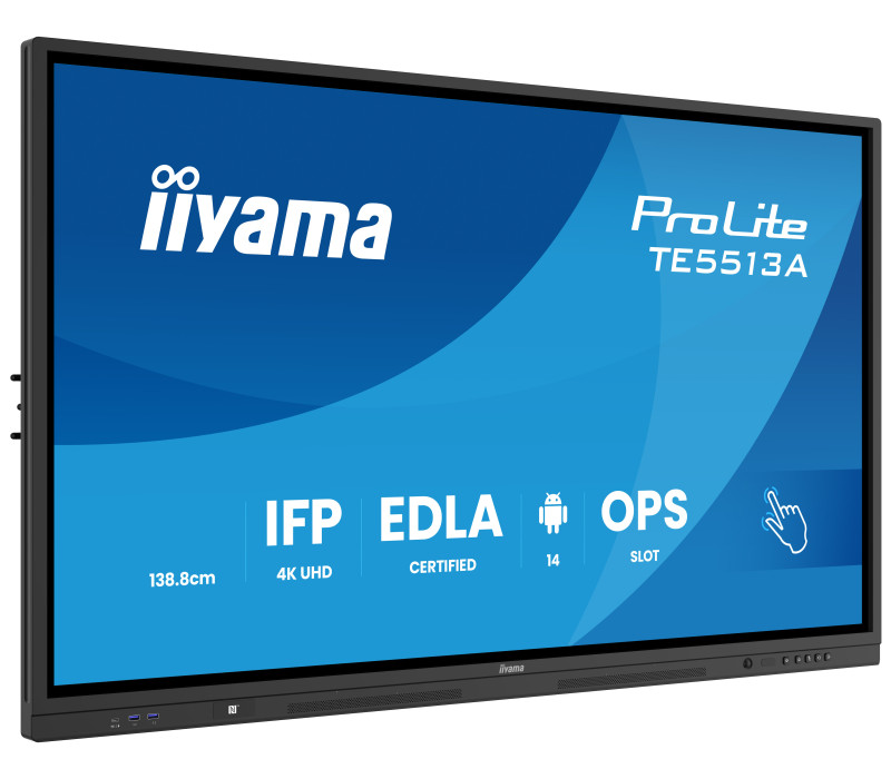Interaktivní monitor iiyama 55" TE5513A-B3AG 4K IPS LED, Android 14+EDLA, iiShare, DMS, WiFi 6E, USB-C, NFC, PureTouch-IR+