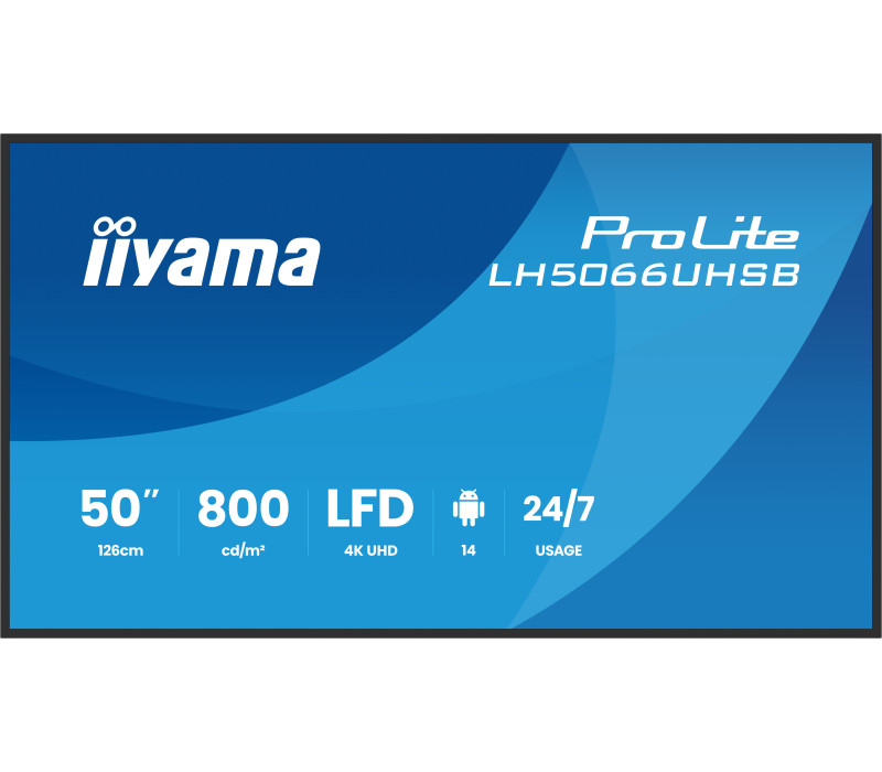 Digital Signage iiyama LH5066UHSB-B1AG 50" 4K UHD 800 cd/m² iiSignage², iiControl, iiShare, 24/7, WiFi, Android 14