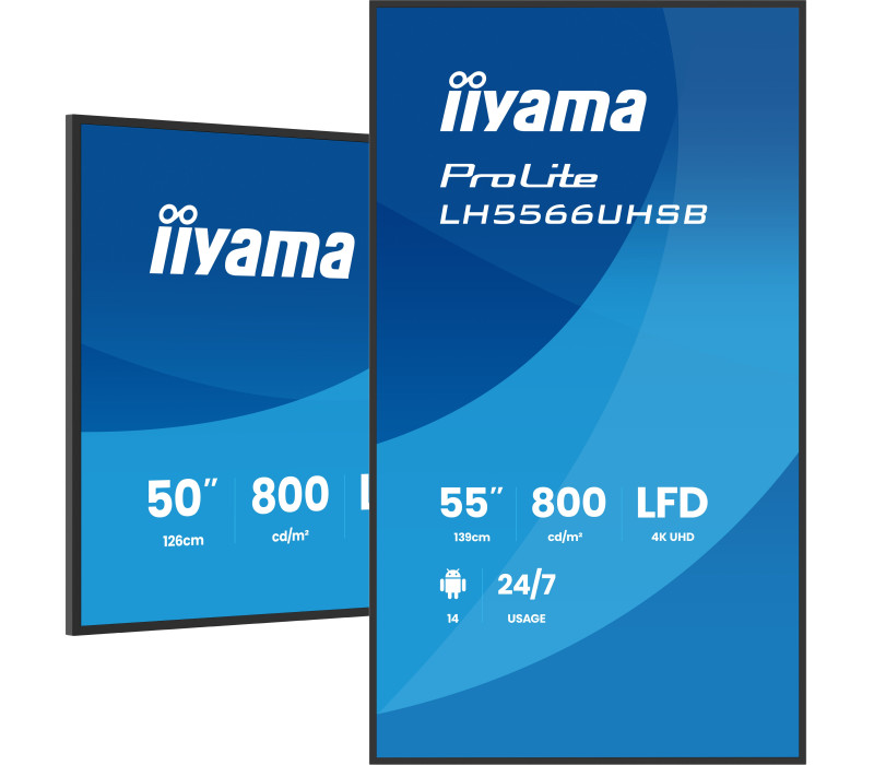 Digital Signage iiyama LH5566UHSB-B1AG 55" 4K UHD 800 cd/m² iiSignage², iiControl, iiShare, 24/7, WiFi, Android 14