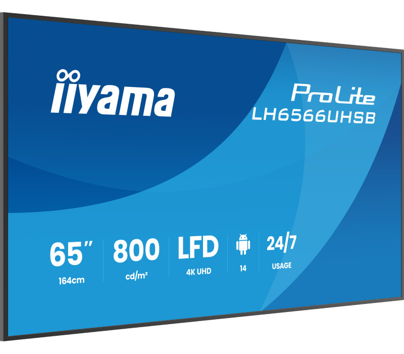 Digital Signage iiyama LH6566UHSB-B1AG 65" 4K UHD 800 cd/m² iiSignage², iiControl, iiShare, 24/7, WiFi, Android 14