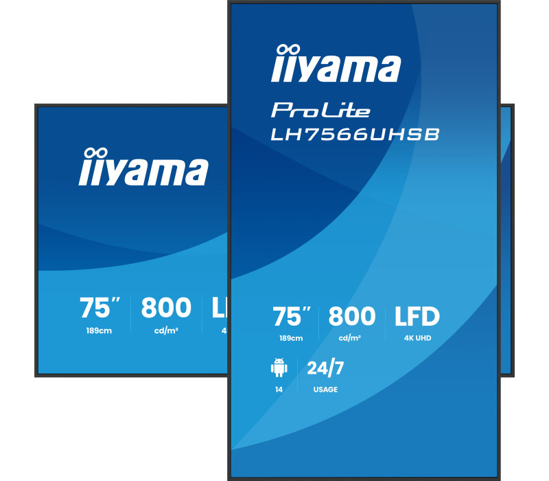 Digital Signage iiyama LH7566UHSB-B1AG 75" 4K UHD 800 cd/m² iiSignage², iiControl, iiShare, 24/7, WiFi, Android 14