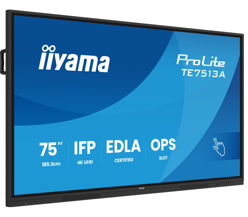 Interaktivní monitor iiyama 75" TE7513A-B3AG 4K IPS LED, Android 14+EDLA, iiShare, DMS, WiFi 6E, USB-C, NFC, PureTouch-IR+