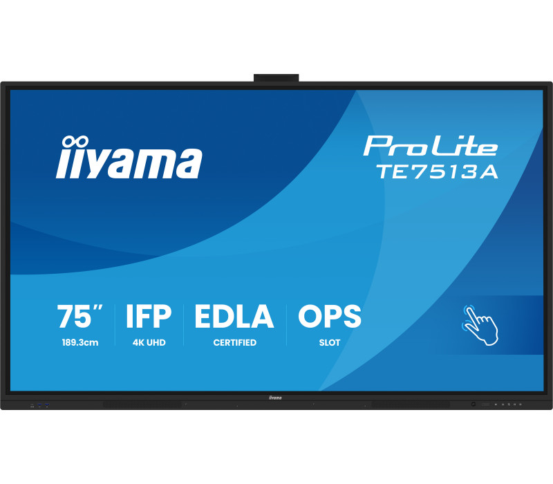 Interaktivní monitor iiyama 75" TE7513A-B3AG 4K IPS LED, Android 14+EDLA, iiShare, DMS, WiFi 6E, USB-C, NFC, PureTouch-IR+