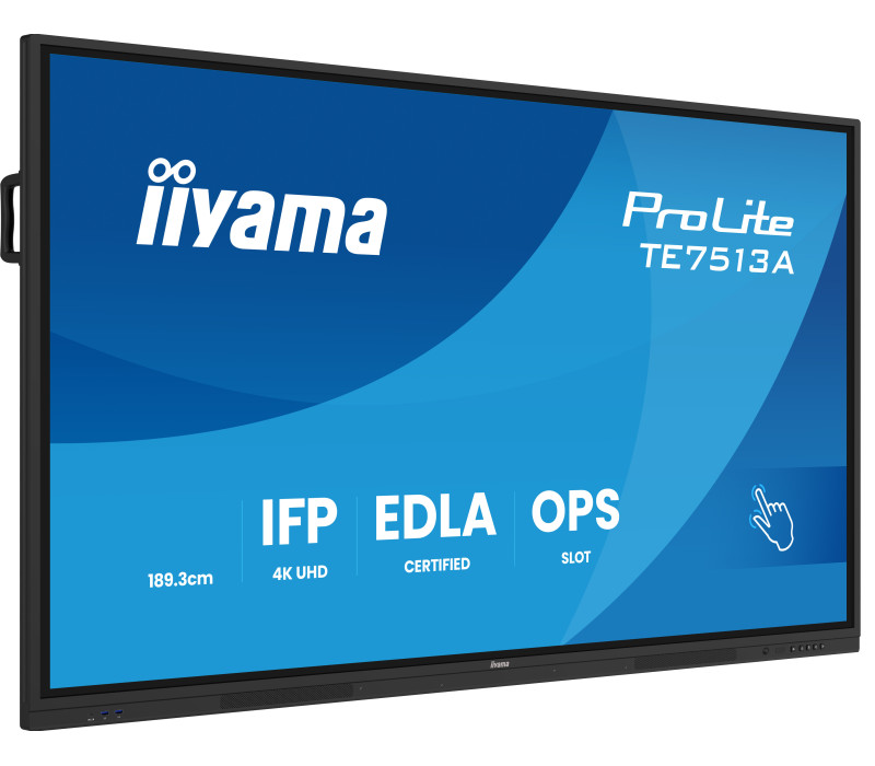 Interaktivní monitor iiyama 75" TE7513A-B3AG 4K IPS LED, Android 14+EDLA, iiShare, DMS, WiFi 6E, USB-C, NFC, PureTouch-IR+