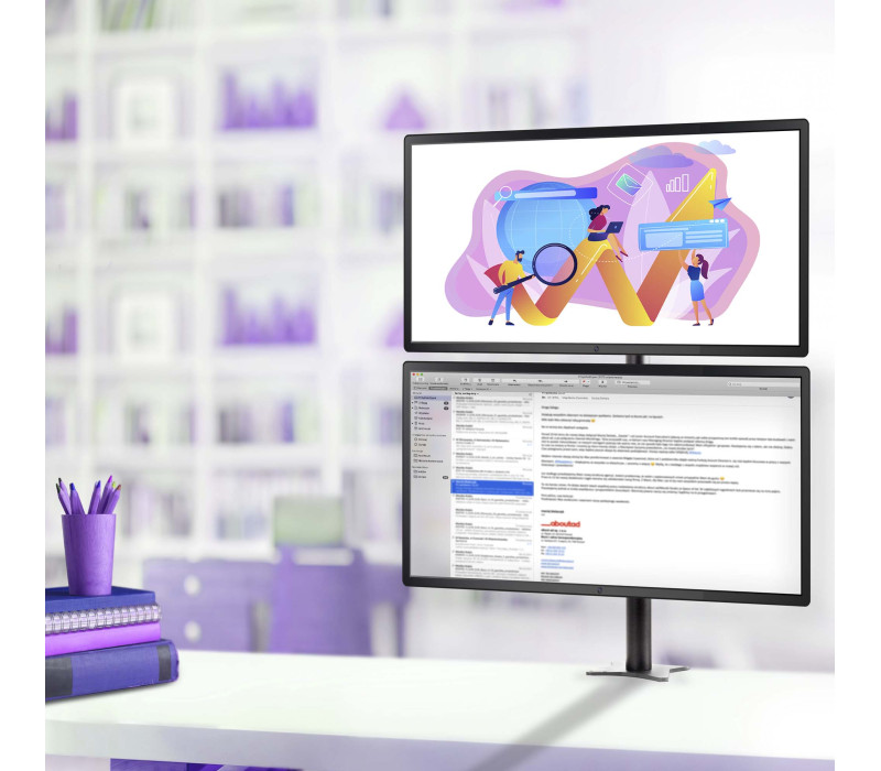 Edbak SV08c-B Stolní držák pro dva 19"-27" monitory, montáž monitorů nad sebou