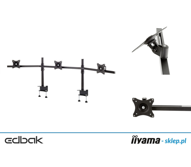 Edbak SV11c-B Stolní držák pro tři 19-27" monitory, zakřivený