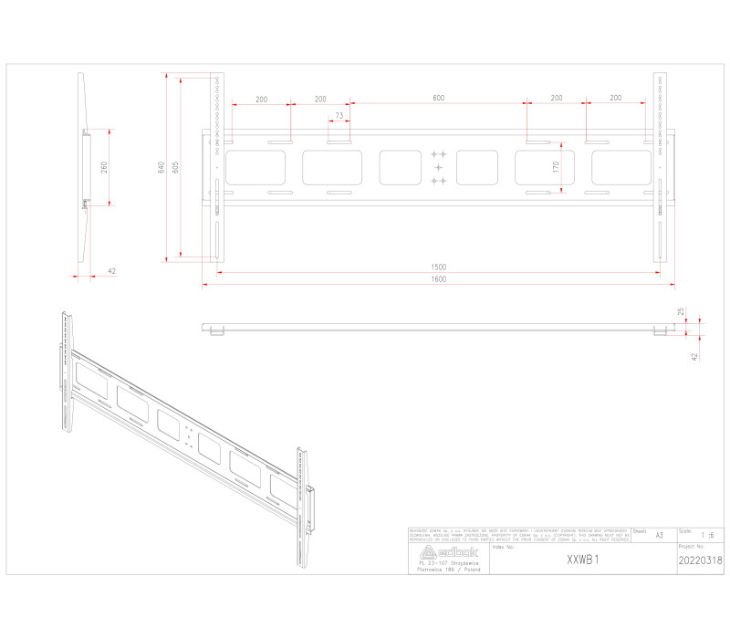 Edbak XWM110 Univerzální pevný nástěnný držák pro 110"-136" obrazovku