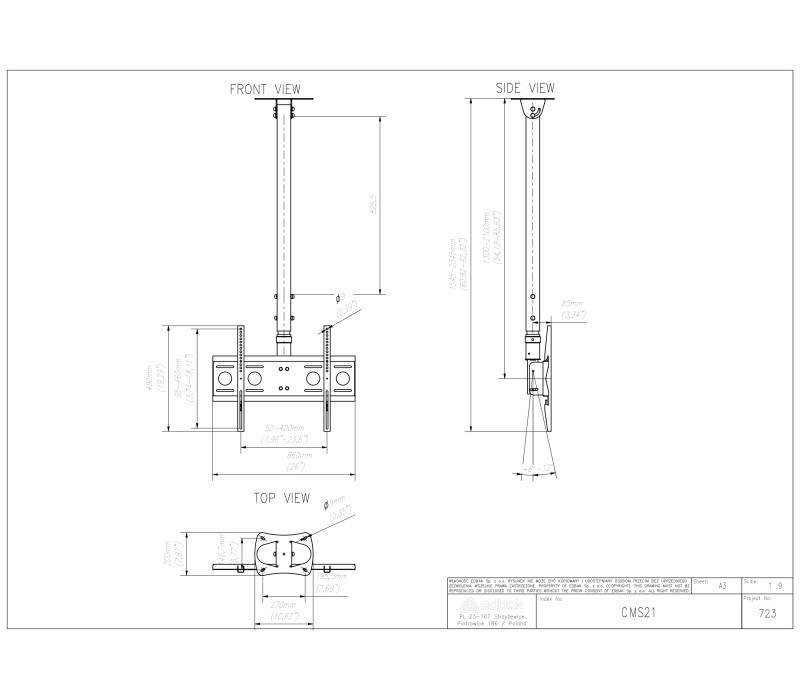 Edbak CMS21 Délkově nastavitelný stropní držák pro obrazovky 40" - 75".