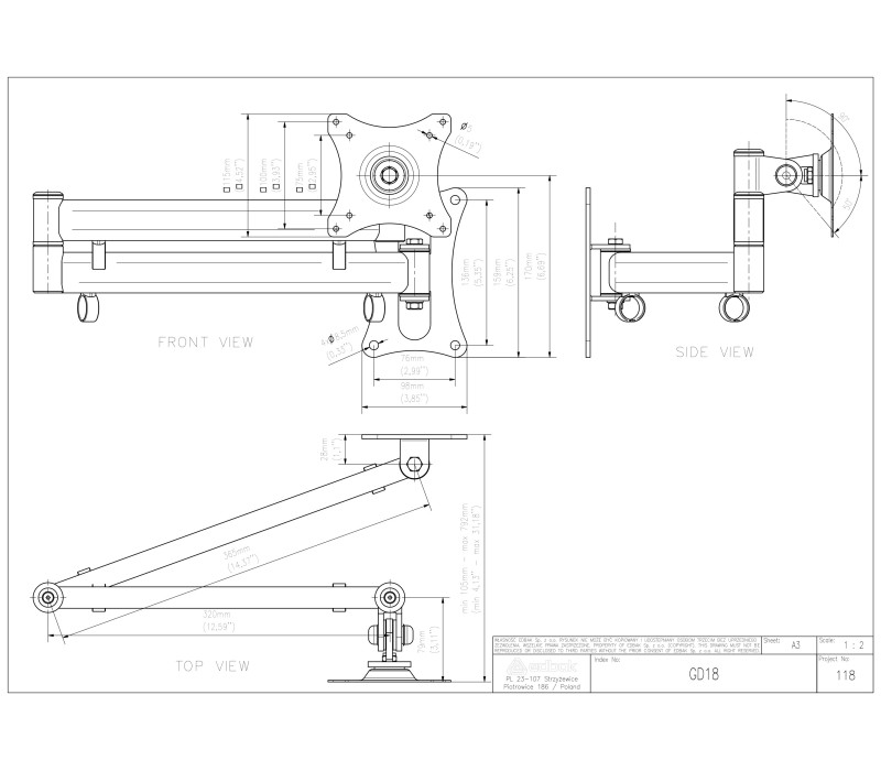 Edbak GD18c-B Otočné nástěnné rameno pro obrazovku 10-29".