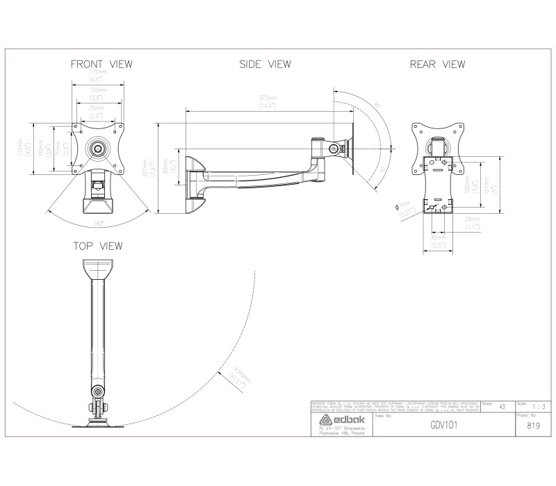 Edbak GDV101 Otočné nástěnné rameno pro obrazovku 10-29".