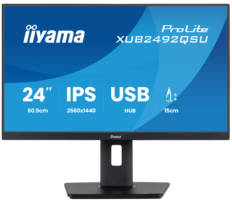 Monitor iiyama ProLite XUB2492QSU-B1 24" WQHD IPS 100Hz 0,5ms  /HDMI, DisplayPort/  hub USB, FlickerFree, BlueLightReducer