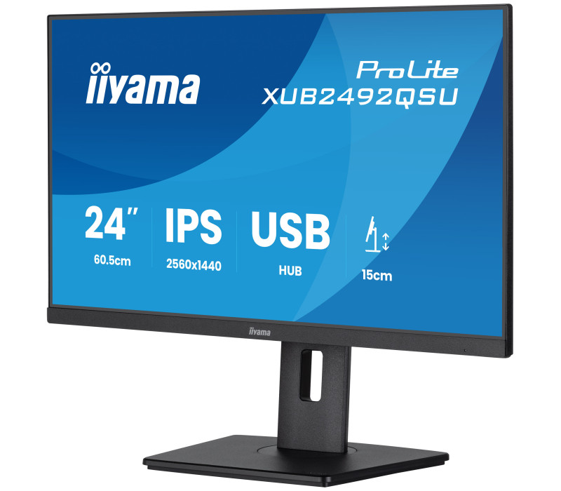 Monitor iiyama ProLite XUB2492QSU-B1 24" WQHD IPS 100Hz 0,5ms  /HDMI, DisplayPort/  hub USB, FlickerFree, BlueLightReducer