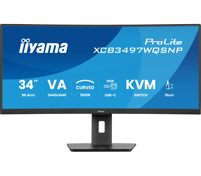 iiyama XCB3497WQSNP-B1 34" zakřivený VA LED UWQHD monitor 0,4 ms 120 Hz, dokovací stanice USB-C, HDMI, DP, LAN, KVM, HAS
