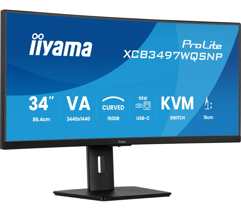 iiyama XCB3497WQSNP-B1 34" zakřivený VA LED UWQHD monitor 0,4 ms 120 Hz, dokovací stanice USB-C, HDMI, DP, LAN, KVM, HAS