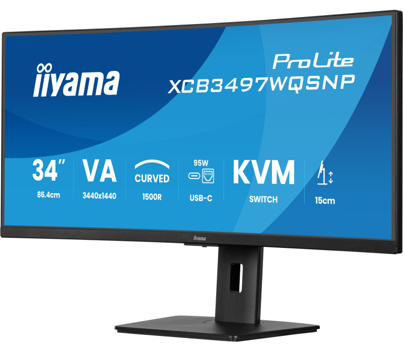 iiyama XCB3497WQSNP-B1 34" zakřivený VA LED UWQHD monitor 0,4 ms 120 Hz, dokovací stanice USB-C, HDMI, DP, LAN, KVM, HAS