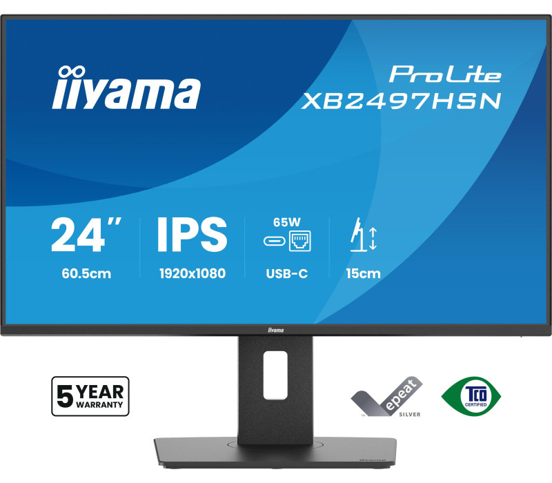 Monitor iiyama ProLite XB2497HSN-B1 24" IPS LED 1ms 100Hz /HDMI DP/ Wbudowana stacja dokująca USB-C, FlickerFree