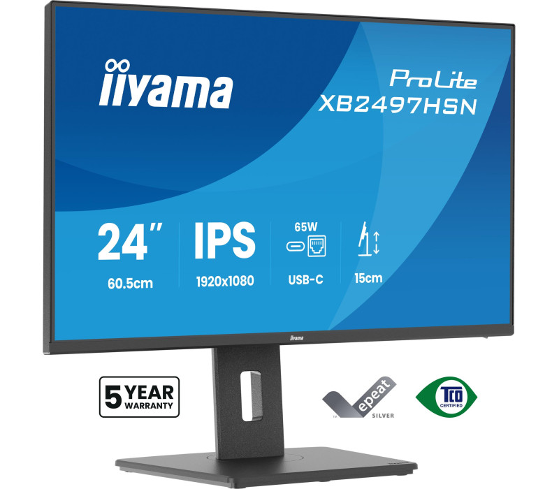 Monitor iiyama ProLite XB2497HSN-B1 24" IPS LED 1ms 100Hz /HDMI DP/ Wbudowana stacja dokująca USB-C, FlickerFree