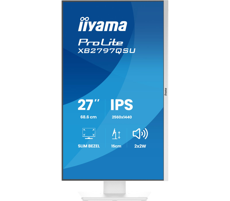 Bílý monitor iiyama ProLite XB2797QSU-W1 27" IPS QHD LED 1ms /HDMI, DP/ FlickerFree, redukce modrého světla, HAS