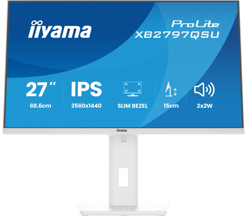 Bílý monitor iiyama ProLite XB2797QSU-W1 27" IPS QHD LED 1ms /HDMI, DP/ FlickerFree, redukce modrého světla, HAS