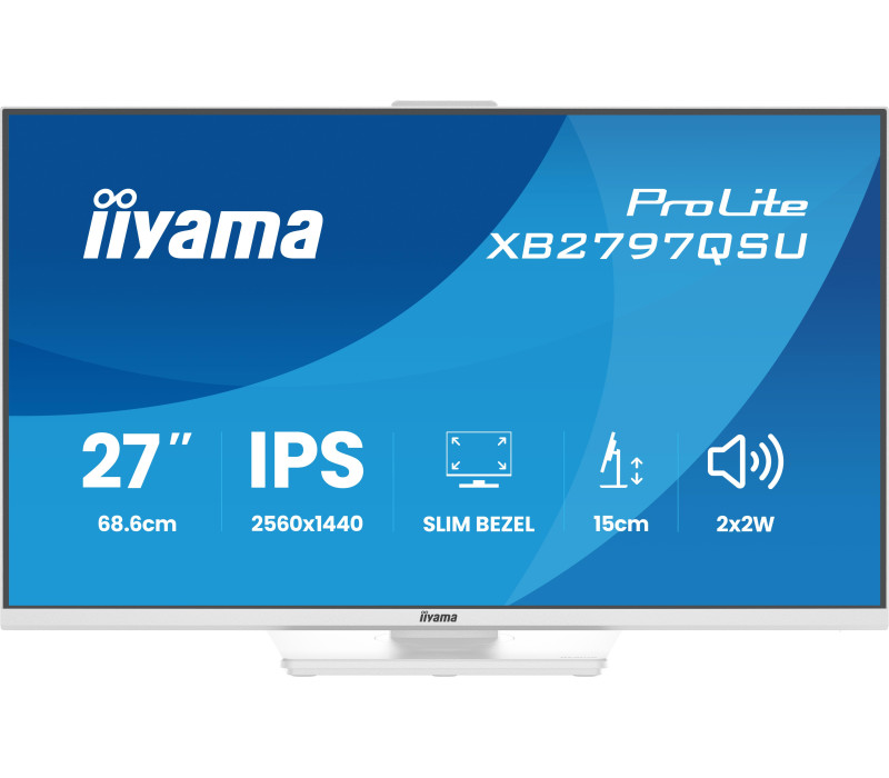 Bílý monitor iiyama ProLite XB2797QSU-W1 27" IPS QHD LED 1ms /HDMI, DP/ FlickerFree, redukce modrého světla, HAS