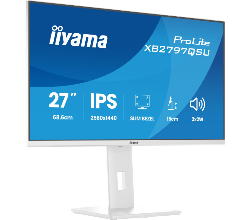 Bílý monitor iiyama ProLite XB2797QSU-W1 27" IPS QHD LED 1ms /HDMI, DP/ FlickerFree, redukce modrého světla, HAS