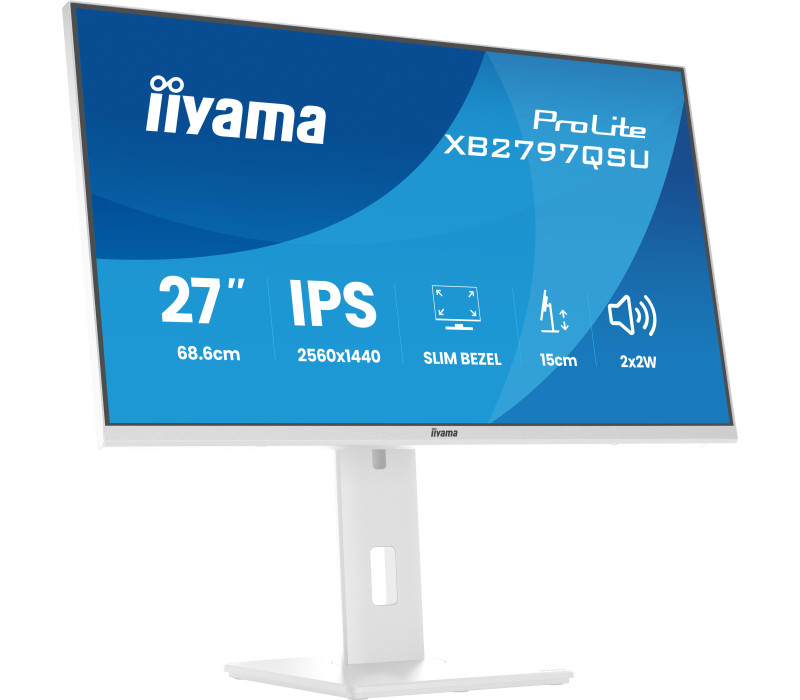 Bílý monitor iiyama ProLite XB2797QSU-W1 27" IPS QHD LED 1ms /HDMI, DP/ FlickerFree, redukce modrého světla, HAS