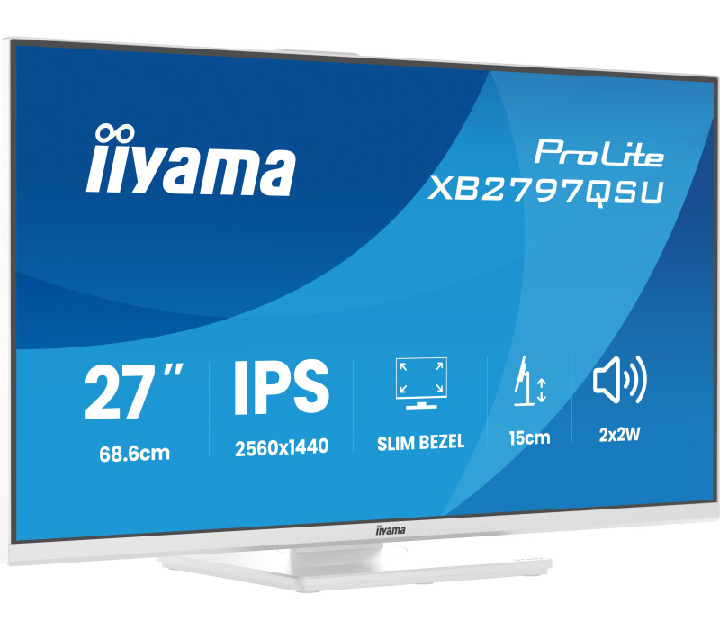 Bílý monitor iiyama ProLite XB2797QSU-W1 27" IPS QHD LED 1ms /HDMI, DP/ FlickerFree, redukce modrého světla, HAS