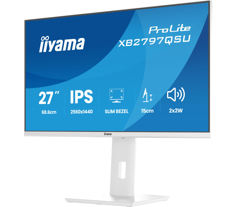 Bílý monitor iiyama ProLite XB2797QSU-W1 27" IPS QHD LED 1ms /HDMI, DP/ FlickerFree, redukce modrého světla, HAS