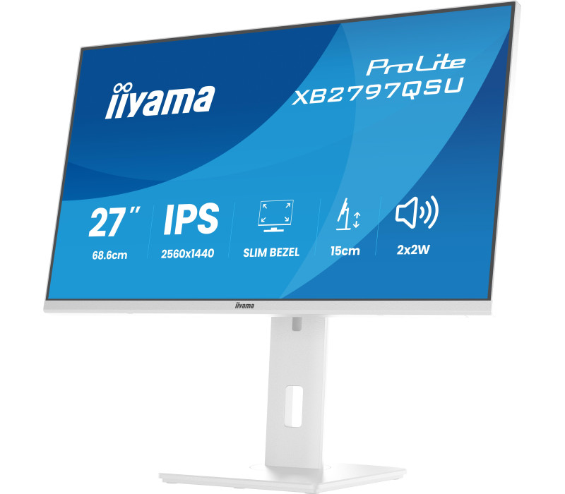 Bílý monitor iiyama ProLite XB2797QSU-W1 27" IPS QHD LED 1ms /HDMI, DP/ FlickerFree, redukce modrého světla, HAS