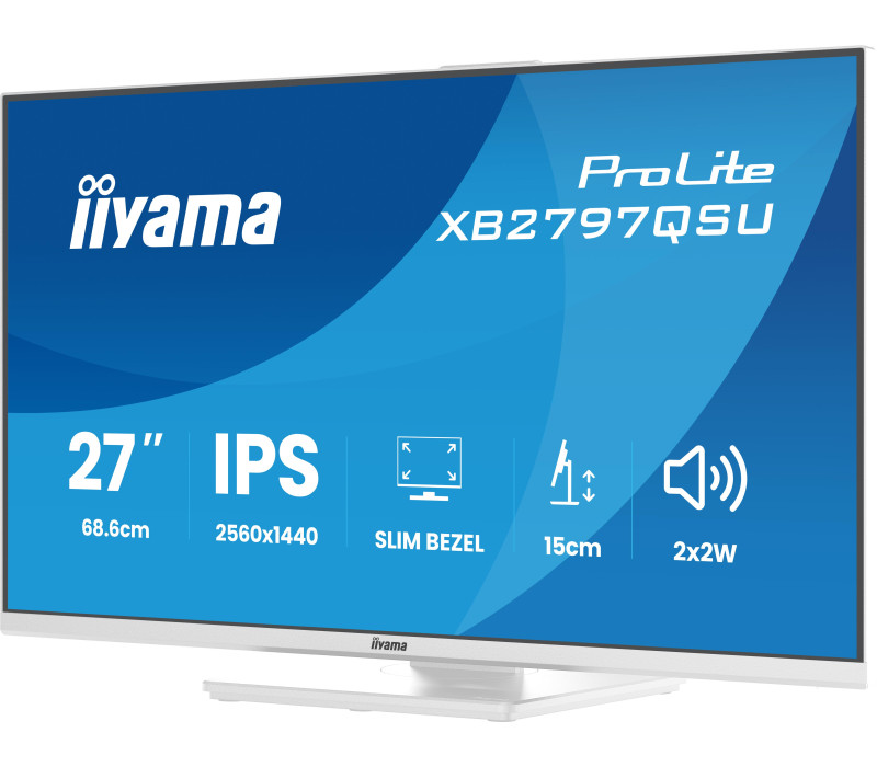 Bílý monitor iiyama ProLite XB2797QSU-W1 27" IPS QHD LED 1ms /HDMI, DP/ FlickerFree, redukce modrého světla, HAS