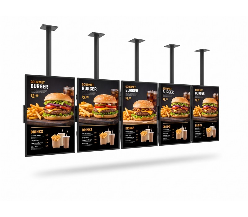 Sestava Menu Board 5×55" iiyama LH5566UHSB na výšku – stropní držák EDBAK – sestava