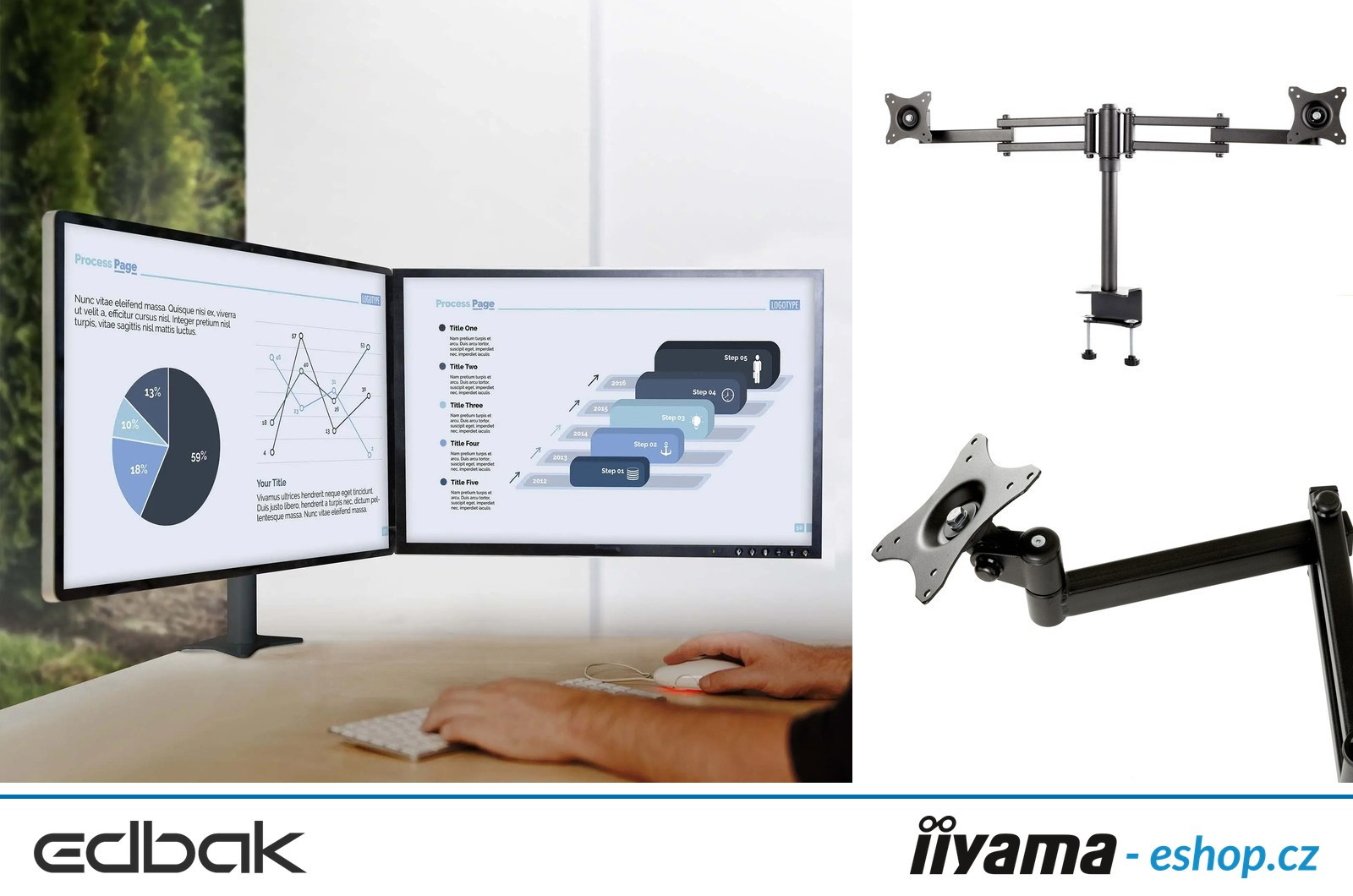 Edbak Uchwyt biurkowy z ramieniem do dwóch monitorów 19-27"
